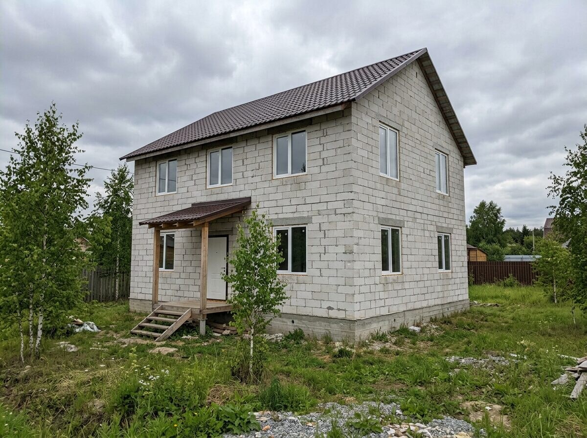 Двухэтажный дом из газобетона без отделки